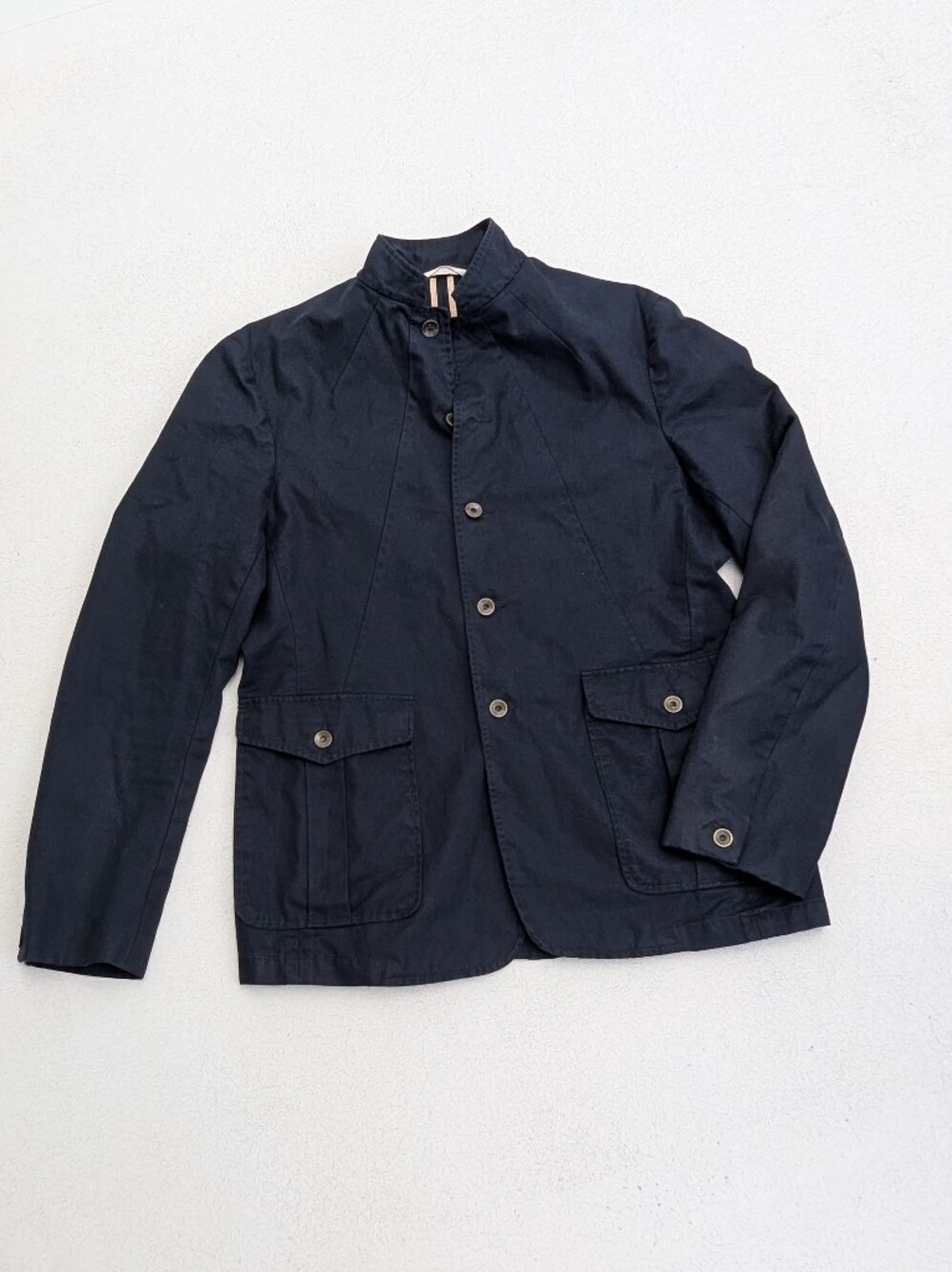 rag & bone | Utility Button Up Jacket Coat Navy Blue Band Collar Cotton Size 42